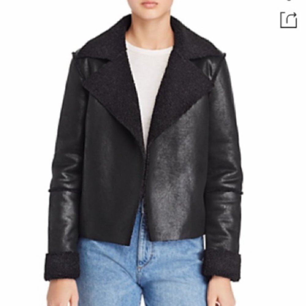 Vigoss SZ S NWT Black vegan suede leather sherpa open front moto jacket